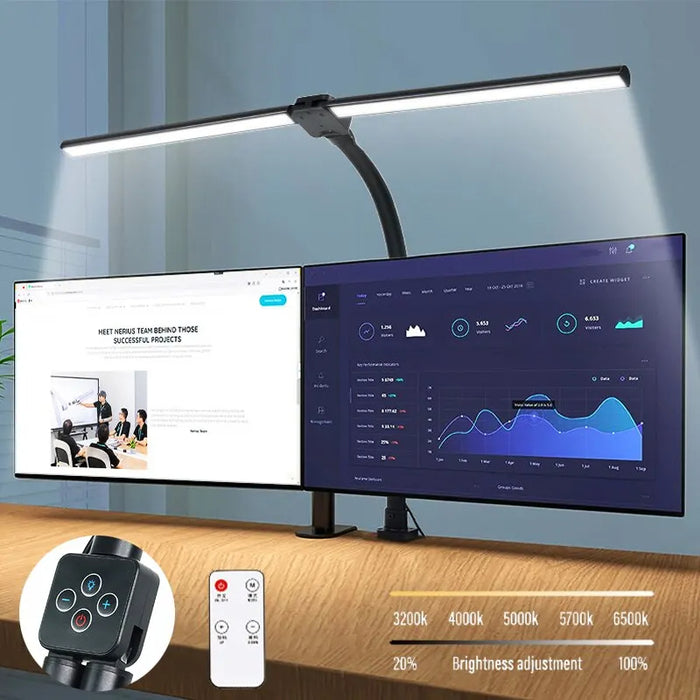 Double Head LED Clip Desk Lamp with Remote Control for Home Office