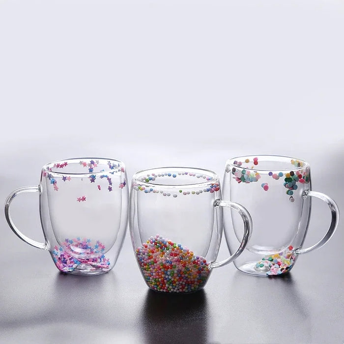 Double Wall Glass Cup with Real Flower Conch Filler