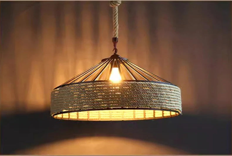Vintage Industrial Hemp Rope Pendant Light for Dining Room