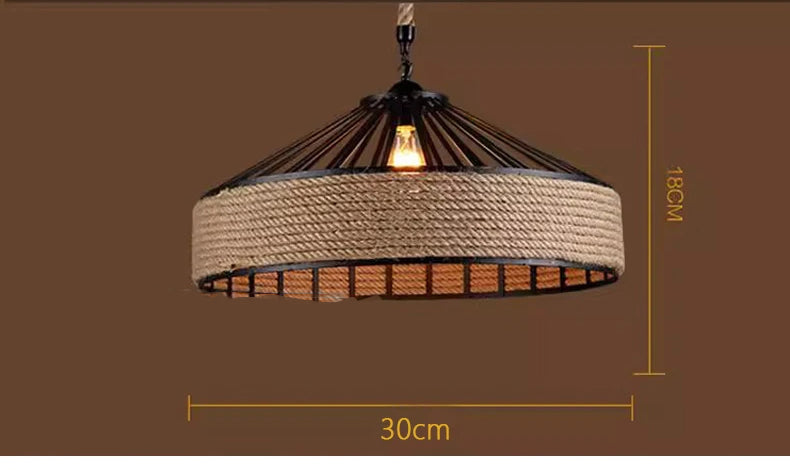 Vintage Industrial Hemp Rope Pendant Light for Dining Room
