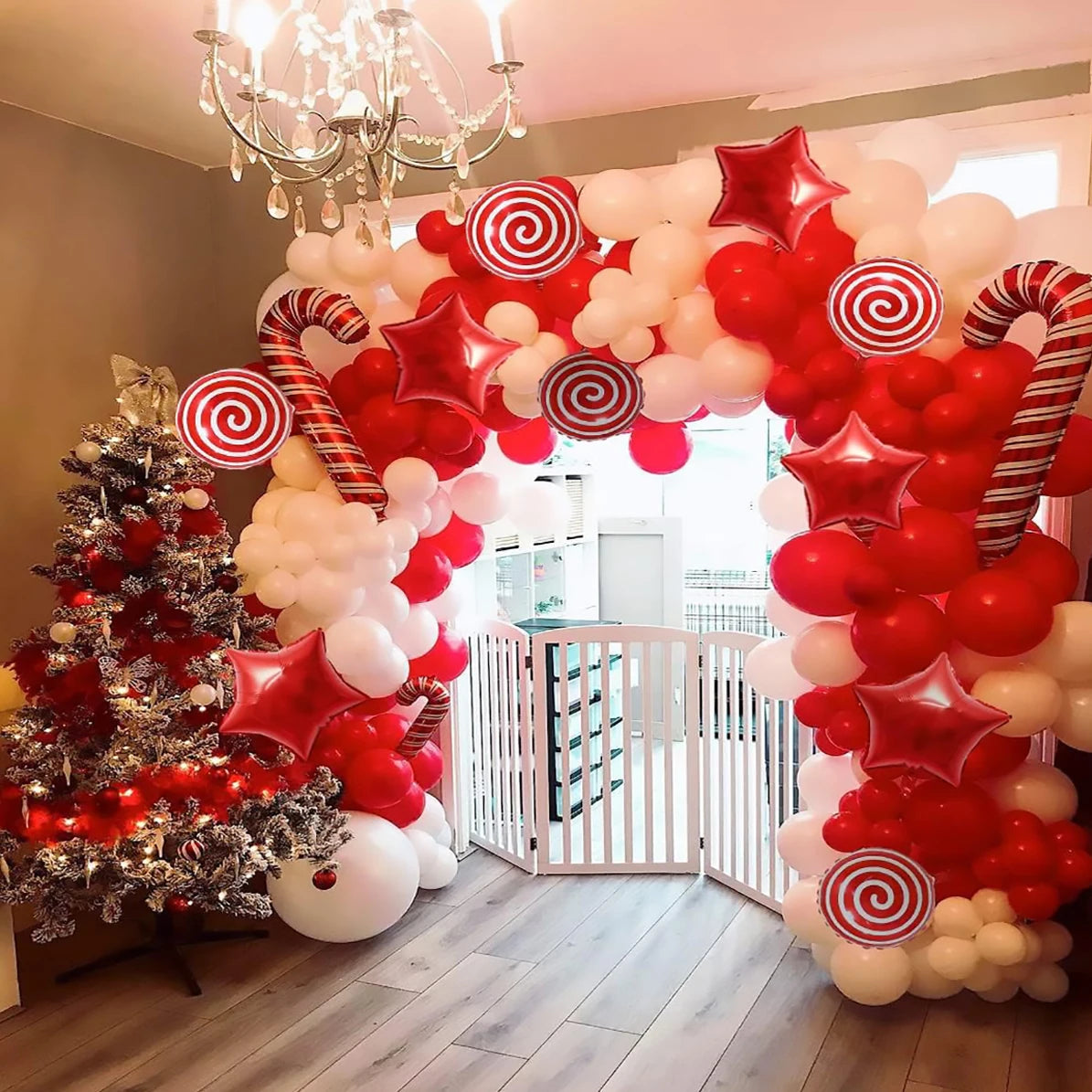 This Christmas-themed balloon arch kit features a festive red cane lollipop design, perfect for adding a touch of holiday cheer to any event. Double Cart provides Best products for your home in Boston, MA.