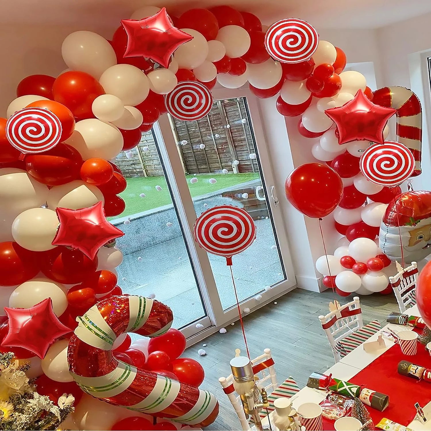 This Christmas-themed balloon arch kit features a festive red cane lollipop design, perfect for adding a touch of holiday cheer to any event. Double Cart provides Best products for your home in Miami, FL.