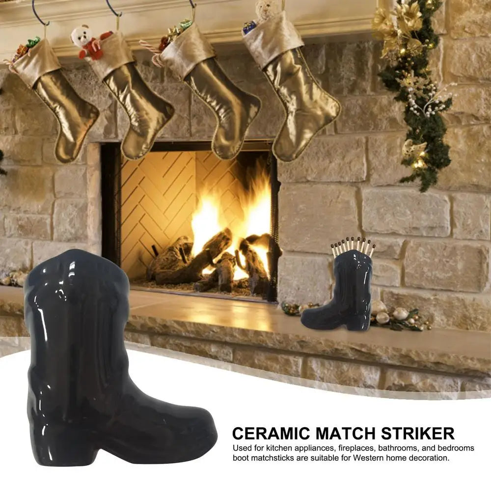 Introducing the Cowboy Boot Ceramic Match Holder with Igniter - a delightful addition to your home decor for fireplace and kitchen. Double Cart provides Best products for your home in Chicago, IL.